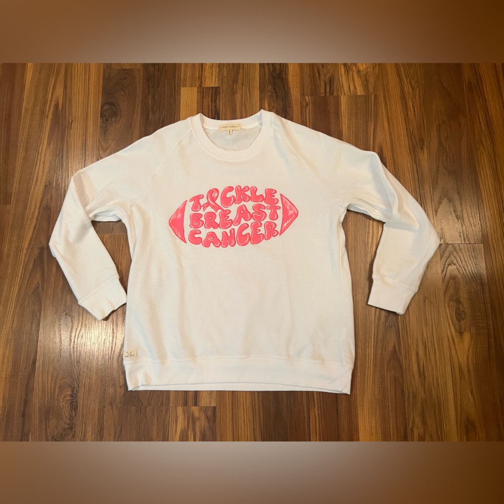 Simply Southern Tackle Breast Cancer Women’s Long Sleeve Snow Crewneck Sweater